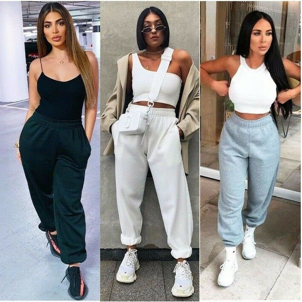 Women Casual Sport Pants Solid Running Jogger Pants Female Solid Tracksuit Elastic Waist Ladies Sweatpants Baggy Trousers