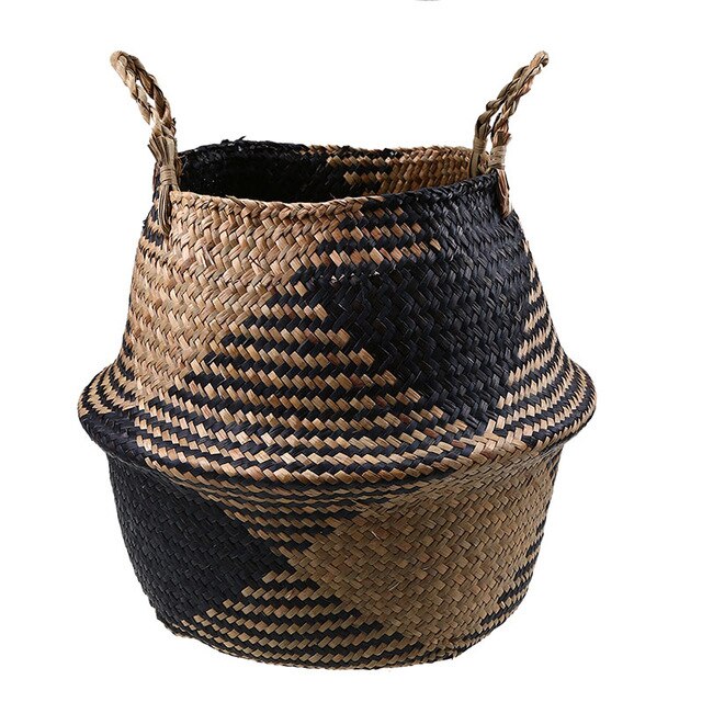 WHISM Folding Seagrass Flower Pots Planter Basket Rattan Plants Pots Laundry Flower Basket Storage Home Room Office Garden Pots