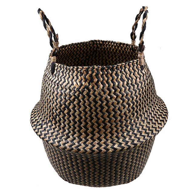 WHISM Folding Seagrass Flower Pots Planter Basket Rattan Plants Pots Laundry Flower Basket Storage Home Room Office Garden Pots