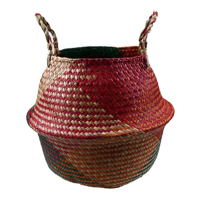 WHISM Folding Seagrass Flower Pots Planter Basket Rattan Plants Pots Laundry Flower Basket Storage Home Room Office Garden Pots