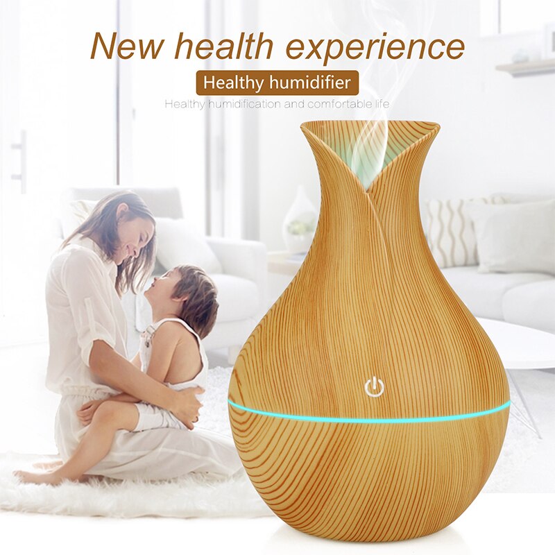 Aromatherapy Humidifier Housing Vase Wood Grain 7 Led Night Light Gift 130ml Petal Nano Car Diffuser Vaporizador Aroma Diffuser
