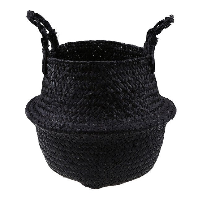 WHISM Folding Seagrass Flower Pots Planter Basket Rattan Plants Pots Laundry Flower Basket Storage Home Room Office Garden Pots