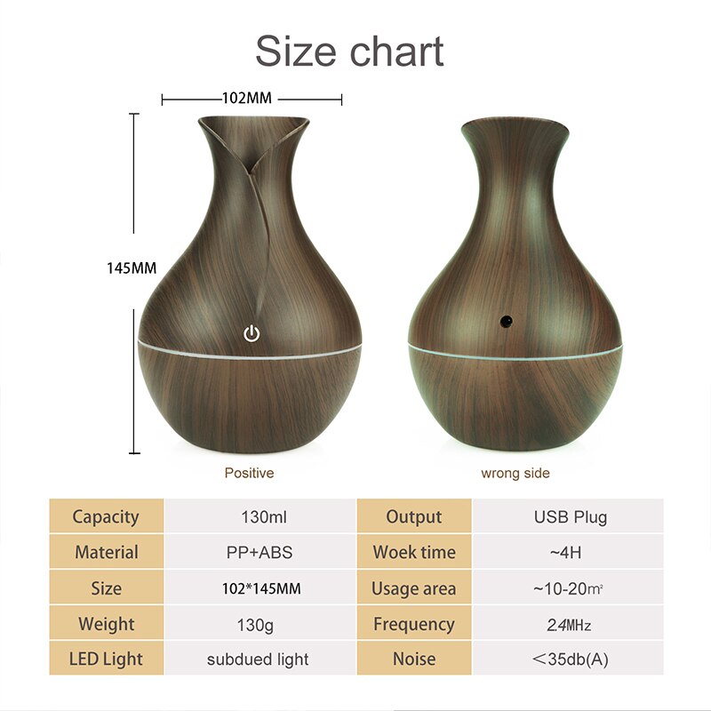 Aromatherapy Humidifier Housing Vase Wood Grain 7 Led Night Light Gift 130ml Petal Nano Car Diffuser Vaporizador Aroma Diffuser