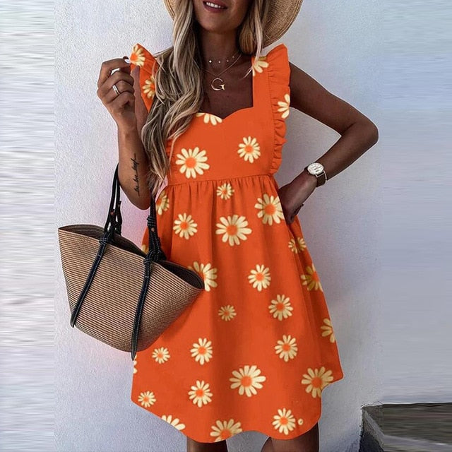 Elegant Dot Print Summer Dress Casual Women Ruffle Short Sleeve Party Dress Vintage Sexy V Neck A-Line Beach Dress Vestidos 3XL