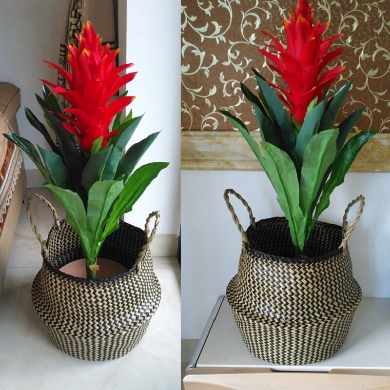 WHISM Folding Seagrass Flower Pots Planter Basket Rattan Plants Pots Laundry Flower Basket Storage Home Room Office Garden Pots