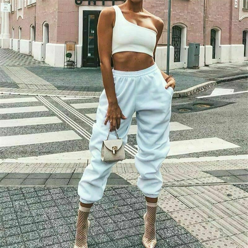 Women Casual Sport Pants Solid Running Jogger Pants Female Solid Tracksuit Elastic Waist Ladies Sweatpants Baggy Trousers