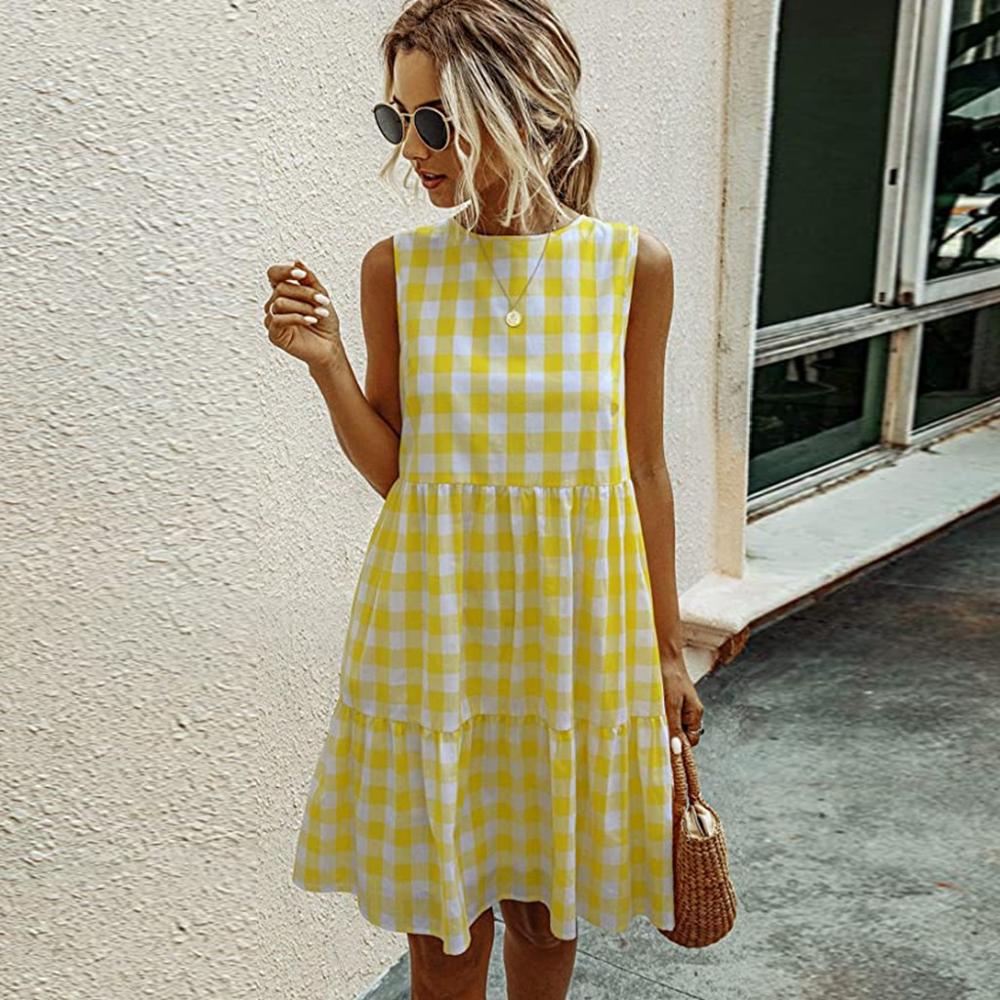 Jocoo Jolee Women Elegant Plaid Sundress Casual Summer Sleeveless A Line Dress Retro Beach Dress Evening Party Dress Vestidos