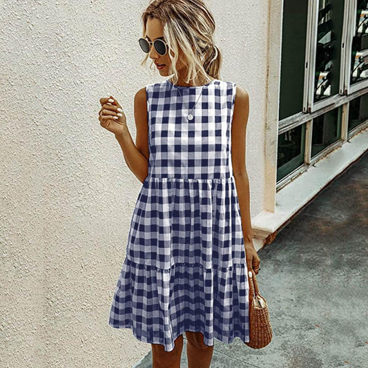 Jocoo Jolee Women Elegant Plaid Sundress Casual Summer Sleeveless A Line Dress Retro Beach Dress Evening Party Dress Vestidos