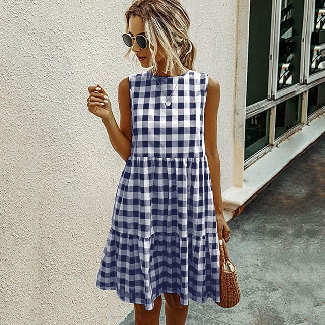 Jocoo Jolee Women Elegant Plaid Sundress Casual Summer Sleeveless A Line Dress Retro Beach Dress Evening Party Dress Vestidos