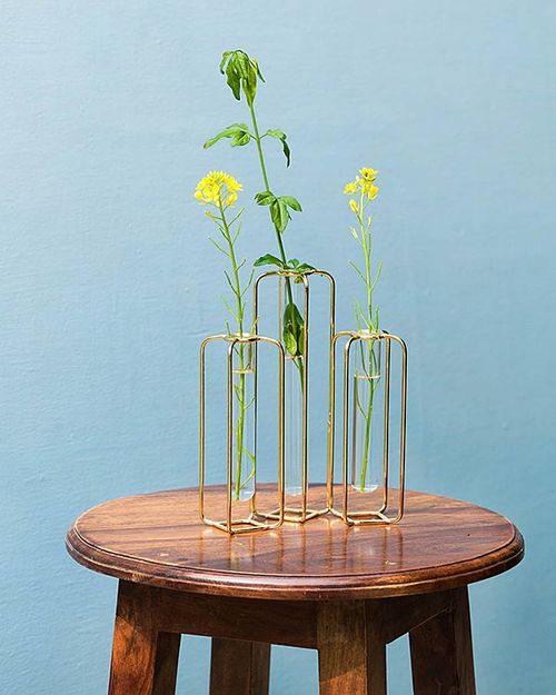 Golden Metal Tube Style Vase Set of 3