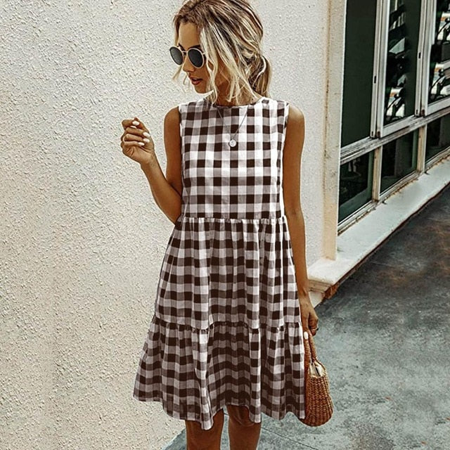 Jocoo Jolee Women Elegant Plaid Sundress Casual Summer Sleeveless A Line Dress Retro Beach Dress Evening Party Dress Vestidos