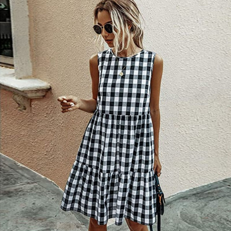 Jocoo Jolee Women Elegant Plaid Sundress Casual Summer Sleeveless A Line Dress Retro Beach Dress Evening Party Dress Vestidos