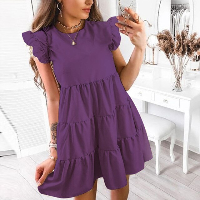 Elegant Dot Print Summer Dress Casual Women Ruffle Short Sleeve Party Dress Vintage Sexy V Neck A-Line Beach Dress Vestidos 3XL