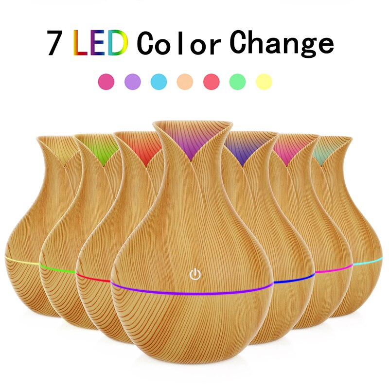 Aromatherapy Humidifier Housing Vase Wood Grain 7 Led Night Light Gift 130ml Petal Nano Car Diffuser Vaporizador Aroma Diffuser