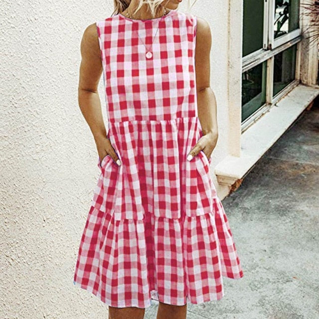 Jocoo Jolee Women Elegant Plaid Sundress Casual Summer Sleeveless A Line Dress Retro Beach Dress Evening Party Dress Vestidos