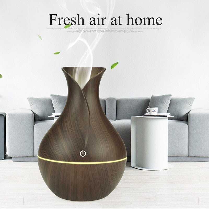 Aromatherapy Humidifier Housing Vase Wood Grain 7 Led Night Light Gift 130ml Petal Nano Car Diffuser Vaporizador Aroma Diffuser