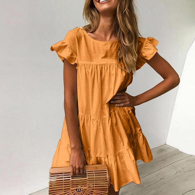 Elegant Dot Print Summer Dress Casual Women Ruffle Short Sleeve Party Dress Vintage Sexy V Neck A-Line Beach Dress Vestidos 3XL