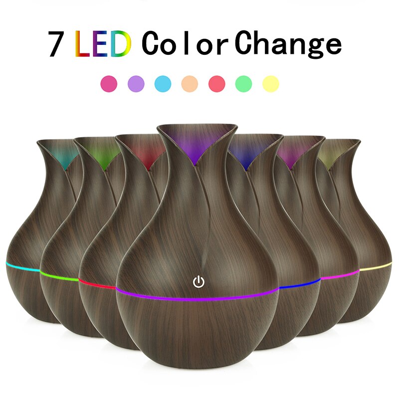 Aromatherapy Humidifier Housing Vase Wood Grain 7 Led Night Light Gift 130ml Petal Nano Car Diffuser Vaporizador Aroma Diffuser