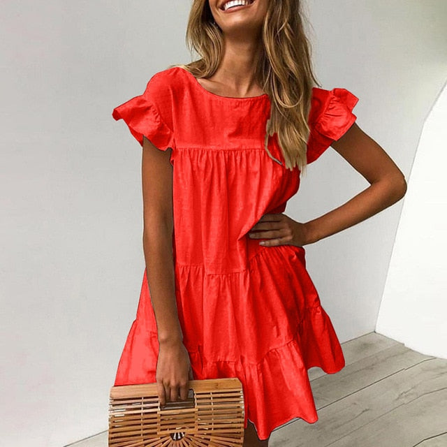 Elegant Dot Print Summer Dress Casual Women Ruffle Short Sleeve Party Dress Vintage Sexy V Neck A-Line Beach Dress Vestidos 3XL